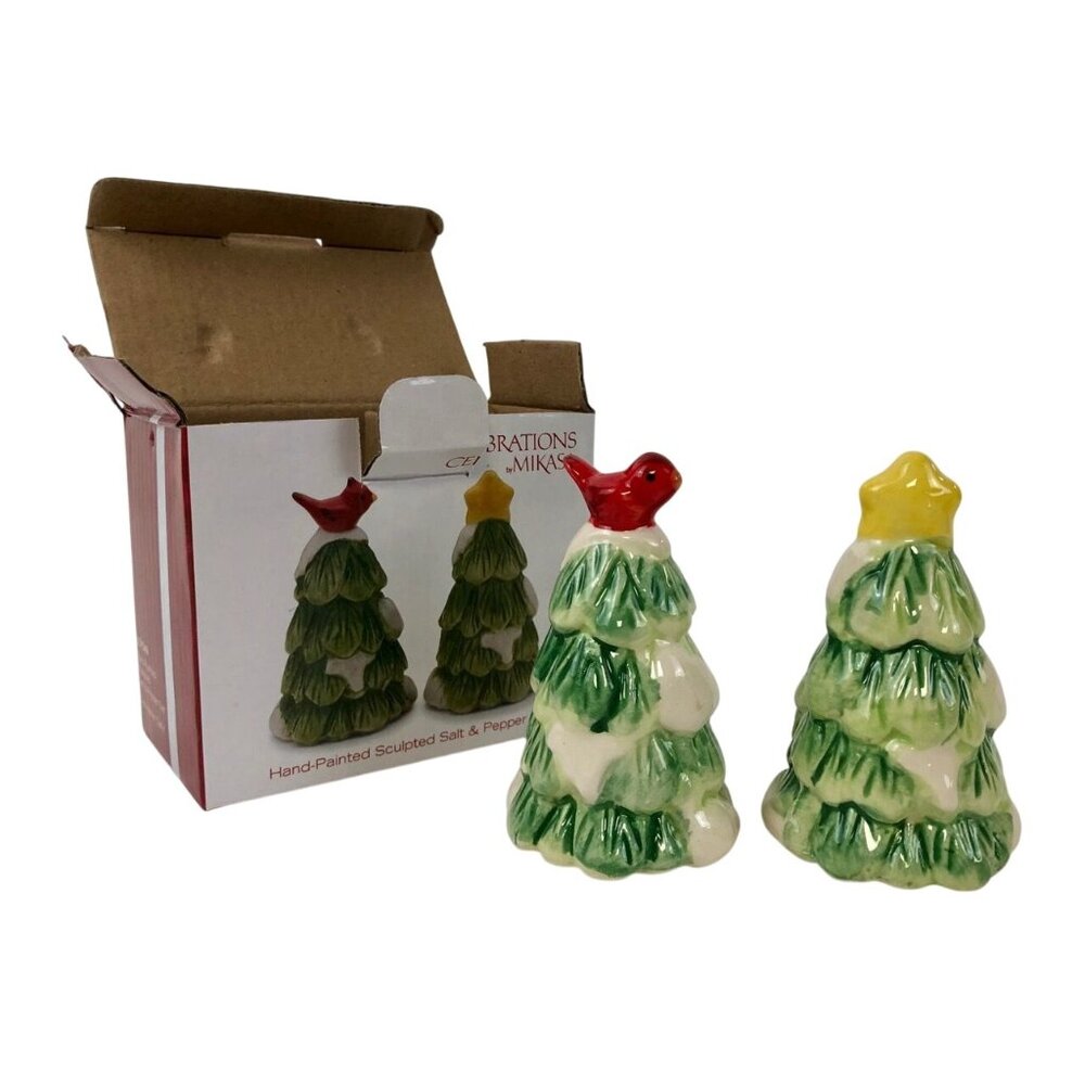 Mikasa Celebrations Salt And Pepper Shakers Christmas Tree 5237549 Hand Painted